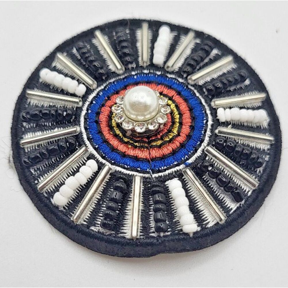 Beautiful Embroidered Beaded Circular Applique Festival Sew On 2.25in
